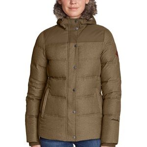 EDDIE BAUER Noble Down Brown Herringbone Twill 650 Fill Down Parka Jacket medium